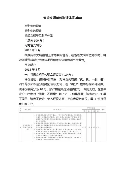 省级文明单位测评体系.doc