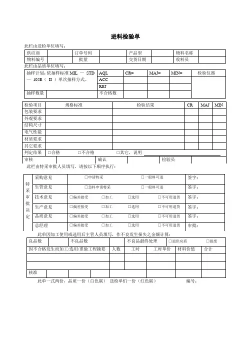 进料检验报告最全样板
