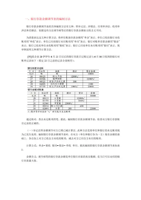 银行存款余额调节表编制方法例解