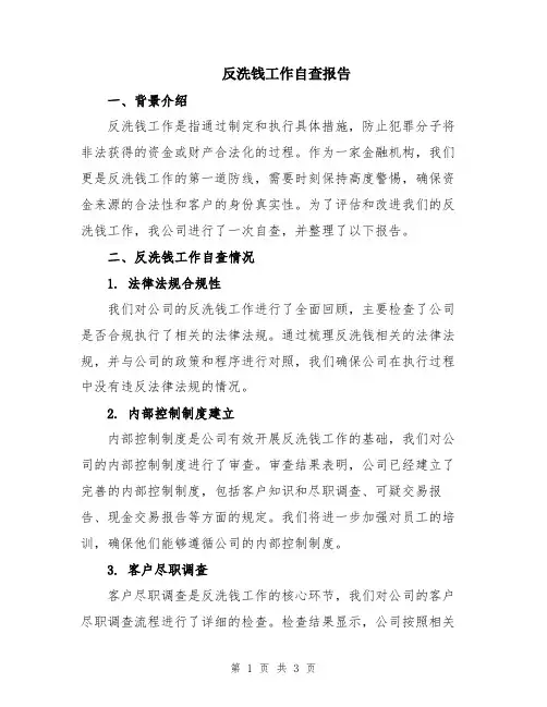 反洗钱工作自查报告