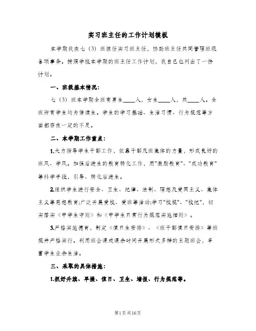 实习班主任的工作计划模板(5篇)