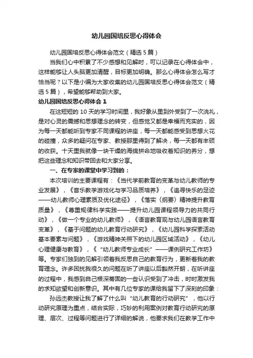 幼儿园国培反思心得体会范文（精选5篇）