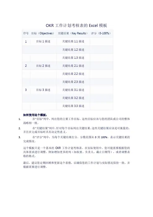 okr工作计划考核表excel模板
