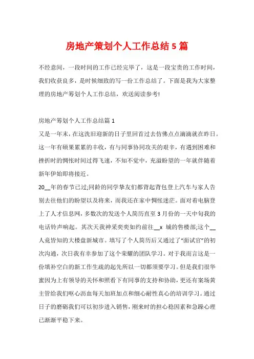 房地产策划个人工作总结5篇