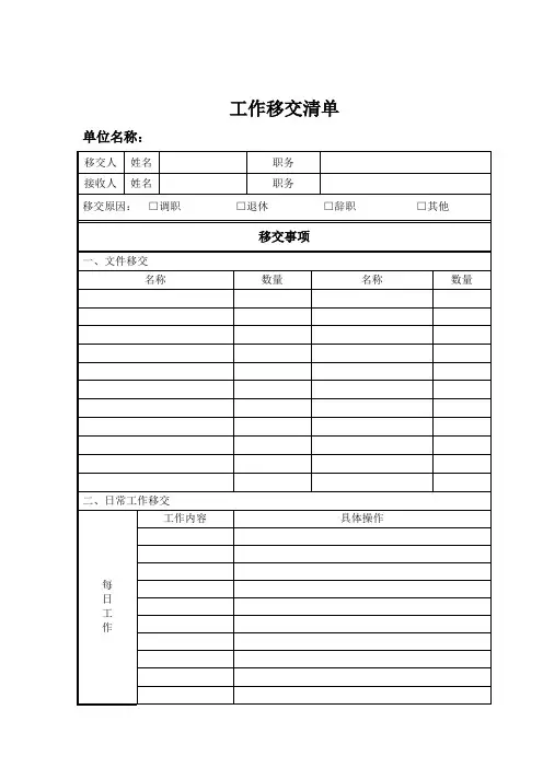 (完整版)工作交接清单