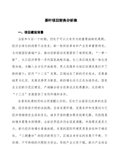 茶叶项目财务分析表