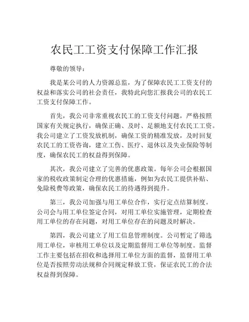 农民工工资支付保障工作汇报