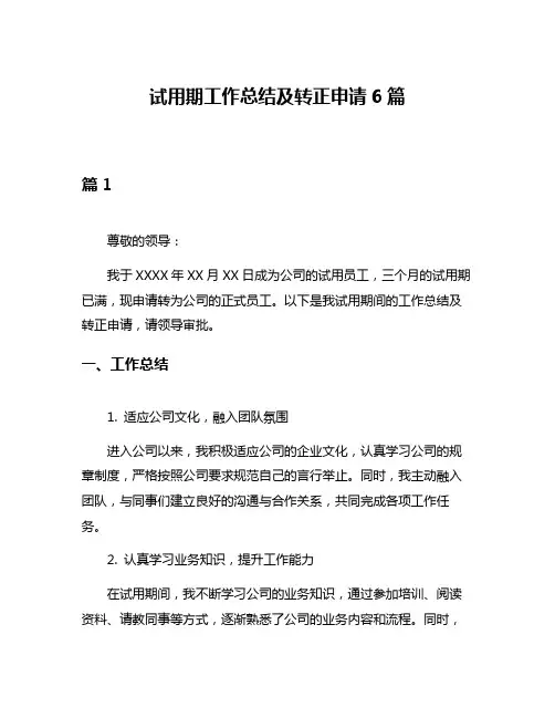 试用期工作总结及转正申请6篇