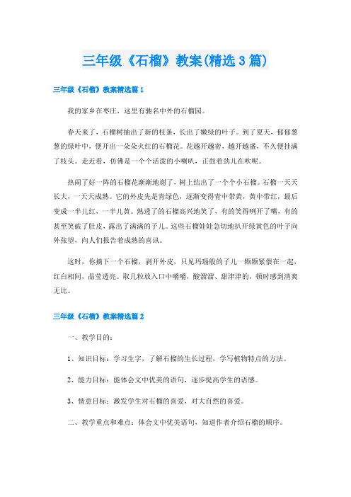 三年级《石榴》教案(精选3篇)