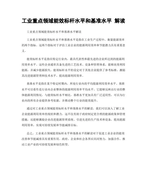工业重点领域能效标杆水平和基准水平 解读
