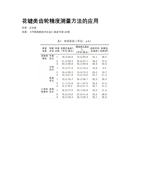 花键类齿轮精度测量方法的应用