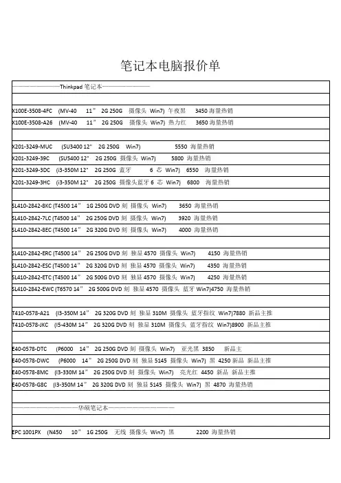笔记本电脑报价单