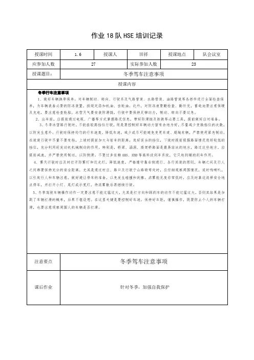 HSE培训档案