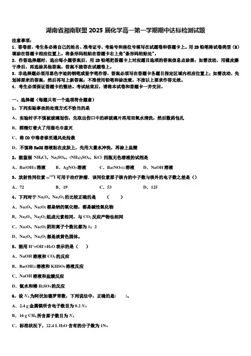 湖南省湘南联盟2025届化学高一第一学期期中达标检测试题含解析