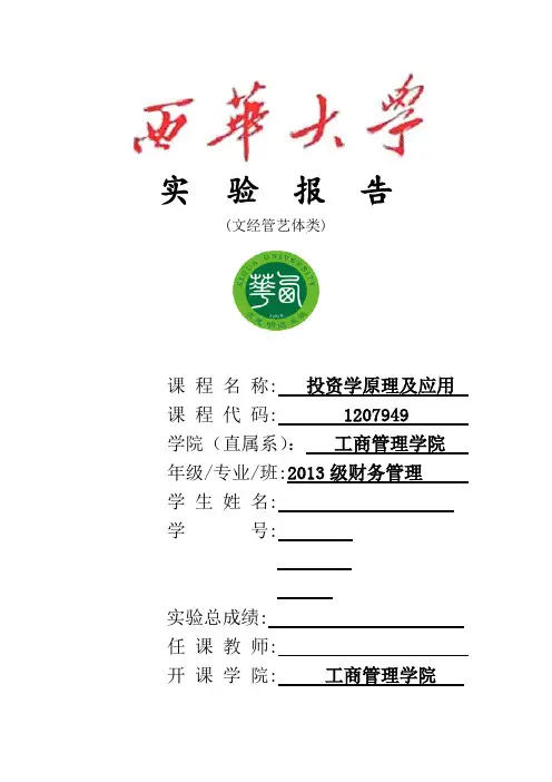 投资学报告---最优投资组合.