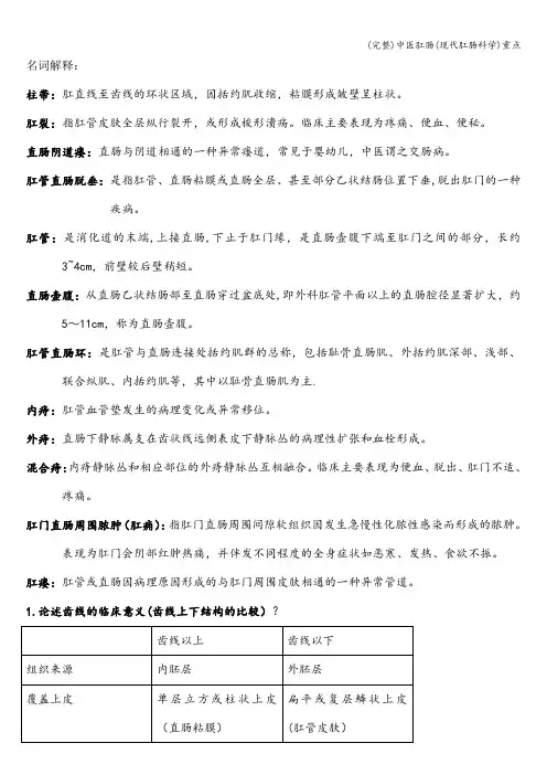 (完整)中医肛肠(现代肛肠科学)重点