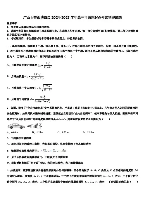 广西玉林市博白县2024-2025学年高三年级新起点考试物理试题含解析