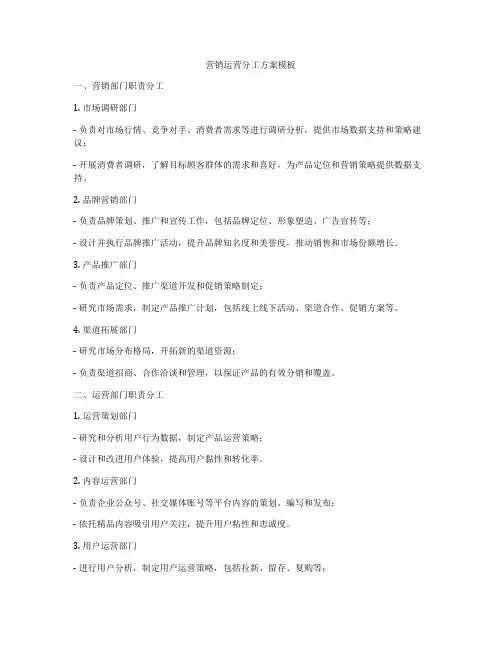 营销运营分工方案模板