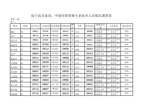 中高级专业技术人员调查统计表
