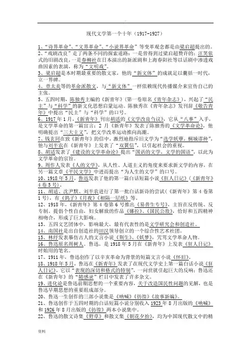 中国近现代文学史专升本填空