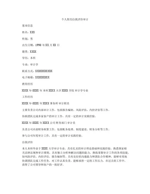 个人简历自我评价审计