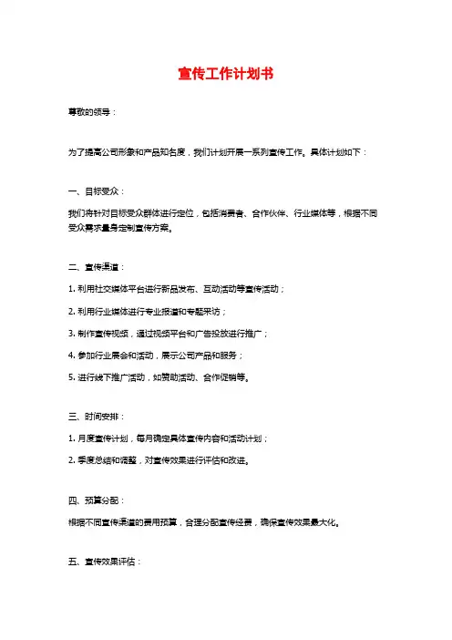 宣传工作计划书