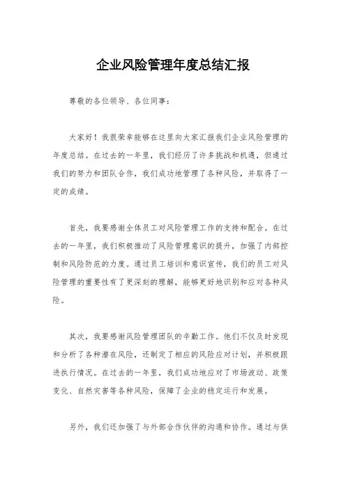 企业风险管理年度总结汇报