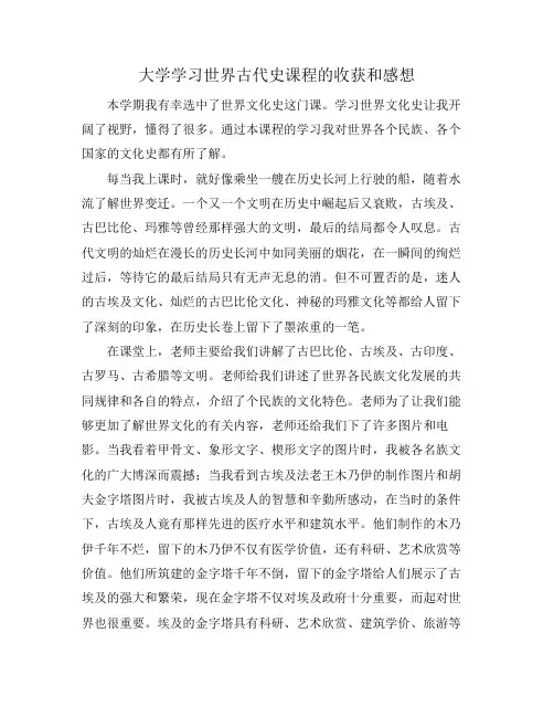 大学学习世界古代史课程的收获和感想