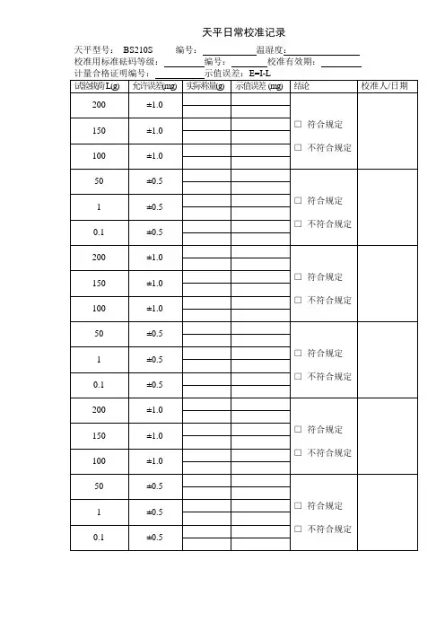 天平日常校准记录