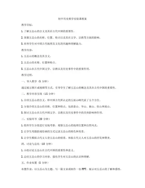 初中历史教学实验课教案