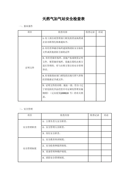 天然气加气站安全检查表
