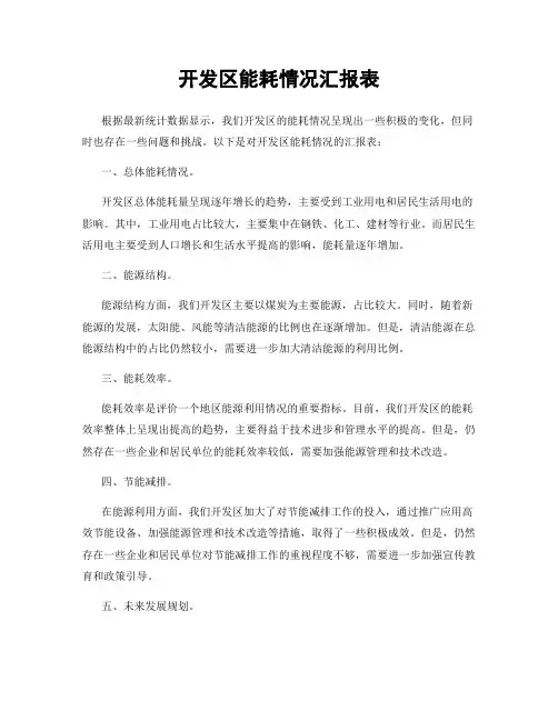 开发区能耗情况汇报表