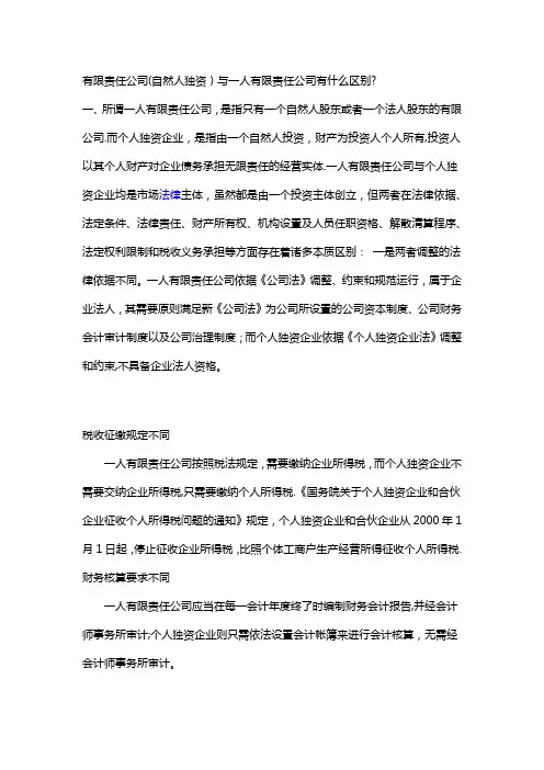 自然人独资有限责任公司和个人独资公司