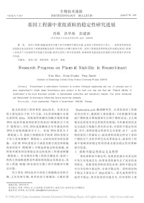 基因工程菌中重组质粒的稳定性研究进展_肖硕