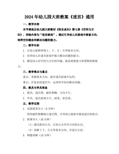 2024年幼儿园大班教案《迷宫》通用