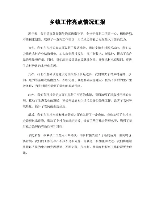 乡镇工作亮点情况汇报