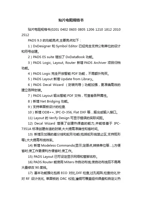 贴片电阻规格书