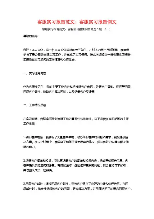 客服实习报告范文：客服实习报告例文3篇