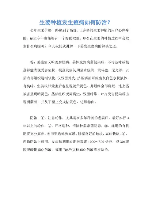 生姜种植发生瘟病如何防治？