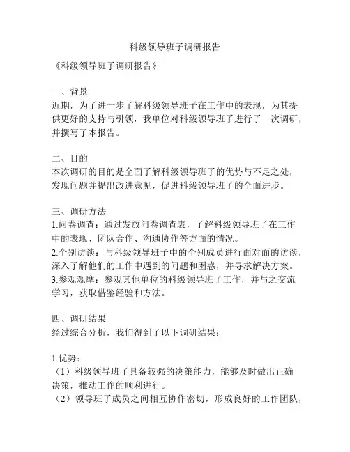 科级领导班子调研报告