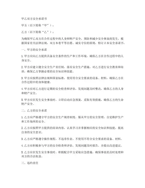 甲乙双方安全承诺书范文