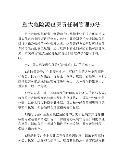 重大危险源包保责任制管理办法(10篇)