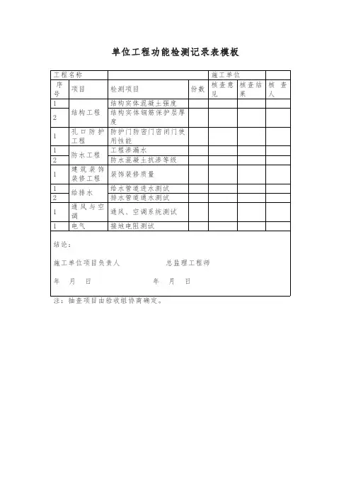 单位工程功能检测记录表模板