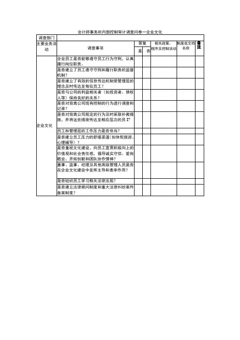 会计师事务所内部控制审计调查问卷—企业文化