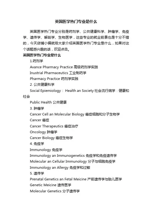 英国医学热门专业是什么