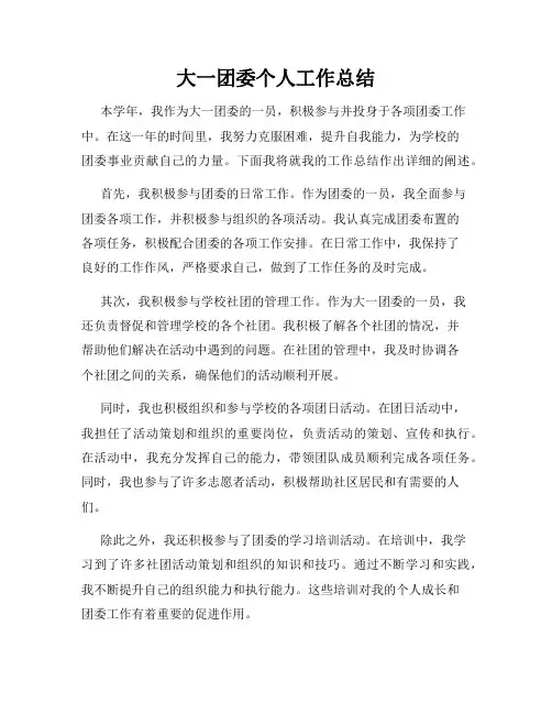 大一团委个人工作总结
