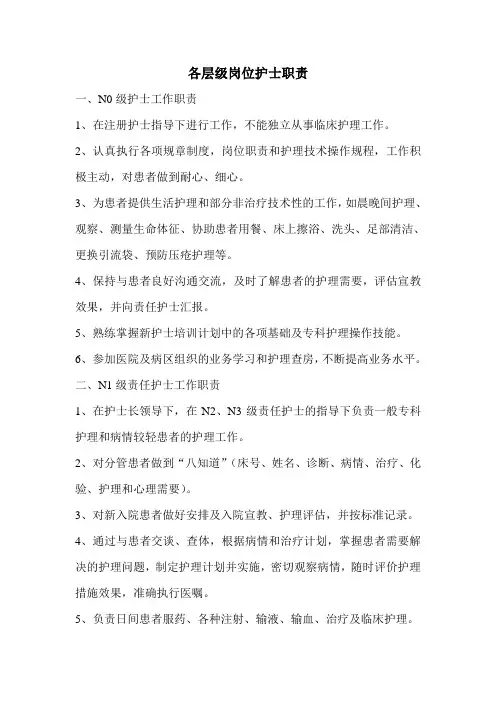 各层级岗位护士职责
