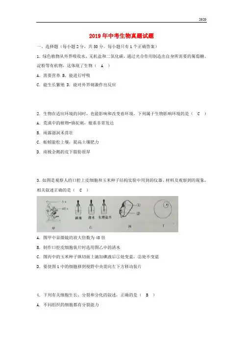 2020年中考生物真题试题(含答案)新人教 版