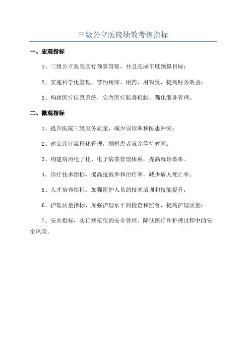 三级公立医院绩效考核指标