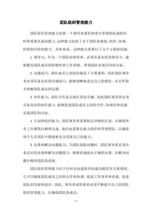 团队组织管理能力